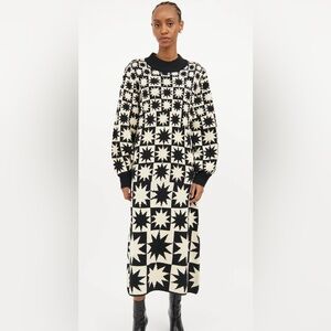 FARM Rio for Anthropologie Black and White Star Burst Knit Sweater Dress Sz. S